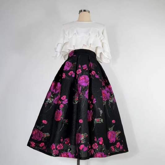 Elegant Purple Rose Embroidered Skirt 