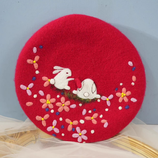 wool felt rabbit animal year red hat