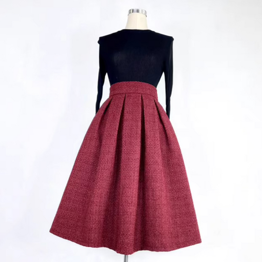 red thickened woolen high-waisted skirt