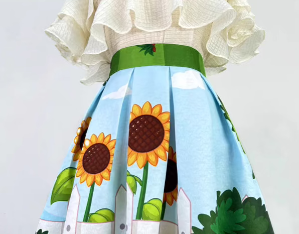 French style duck printed high-waisted skirt