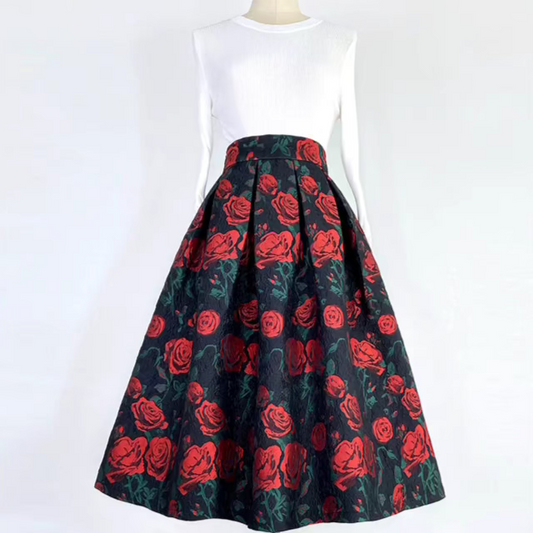 embroidered Hepburn high waist skirt