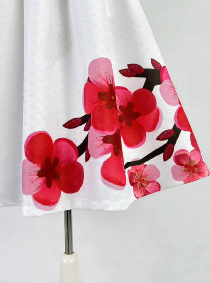 red plum blossom mid-length A-line skirt