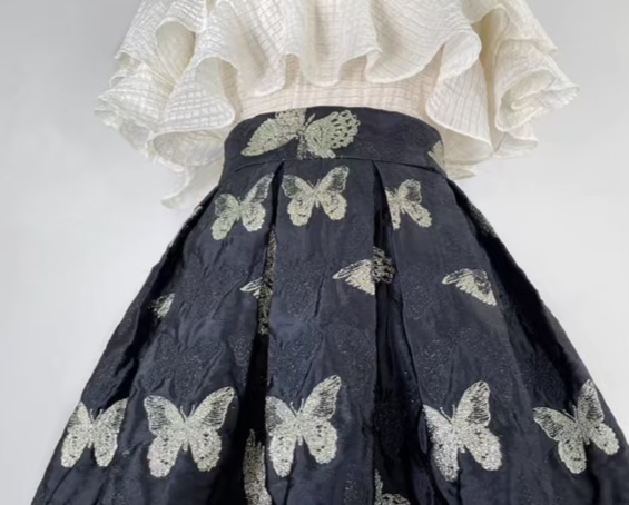 Butterfly retro embroidered high-waisted A-line fluffy skirt