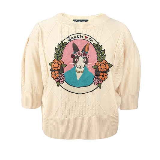 rabbit head embroidered button pattern jacquard sweater