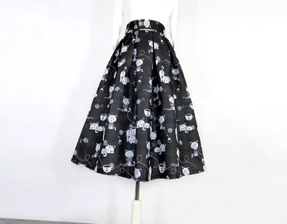 cat embroidered mid-length tutu skirt