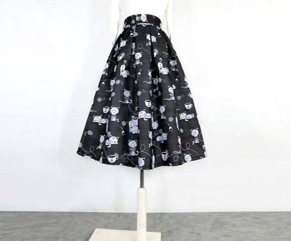 cat embroidered mid-length tutu skirt