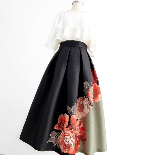 color-blocked green flower skirt