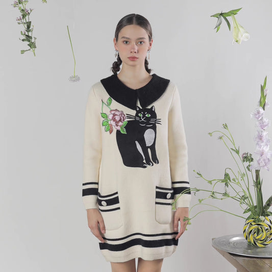 autumn and winter cat and flower dress