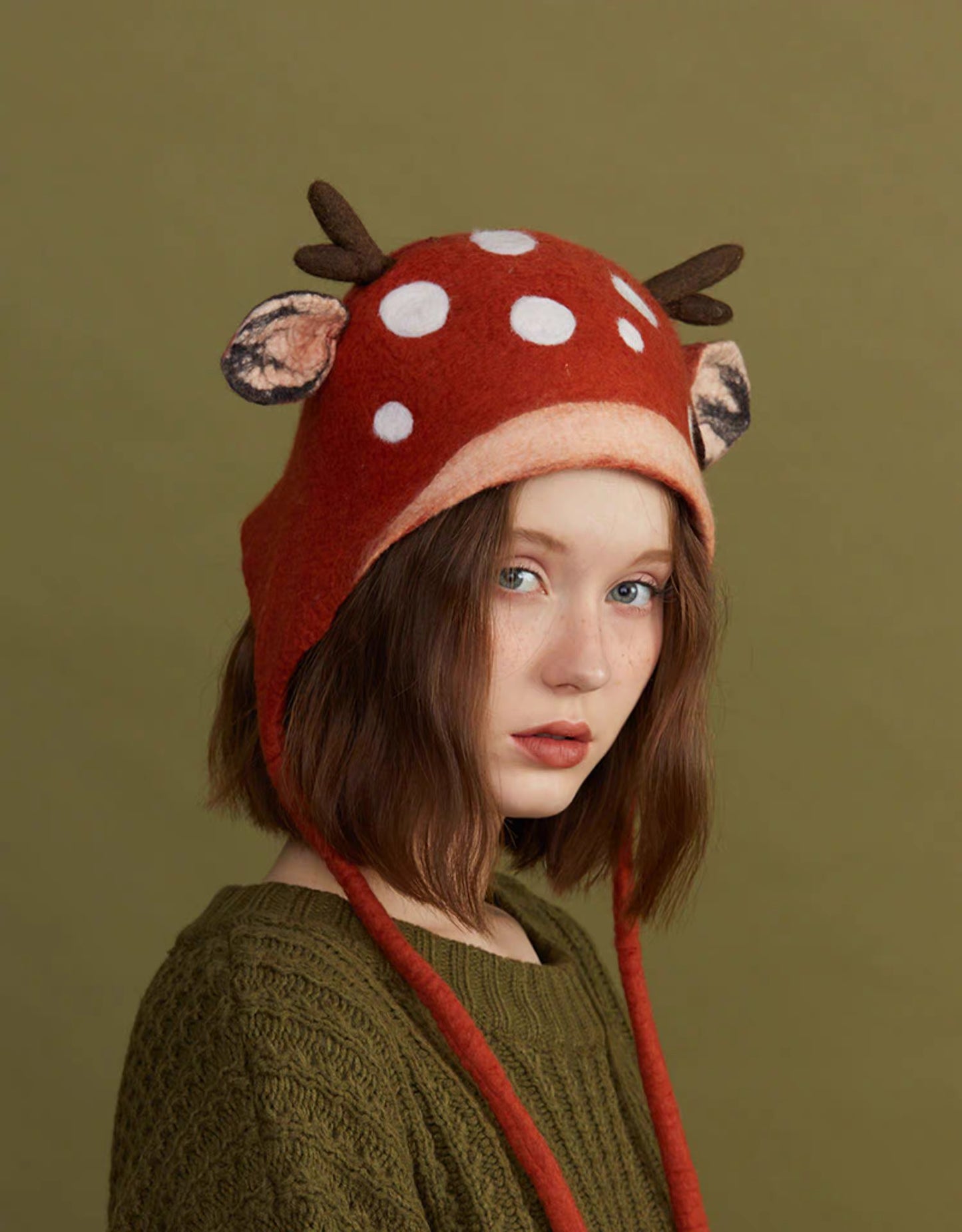 wet felt forest deer tethered spirit hat