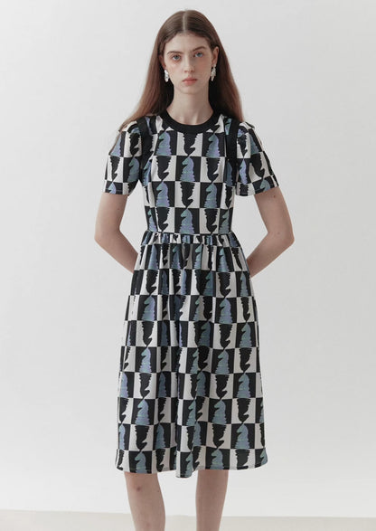 print round neck short-sleeved dress