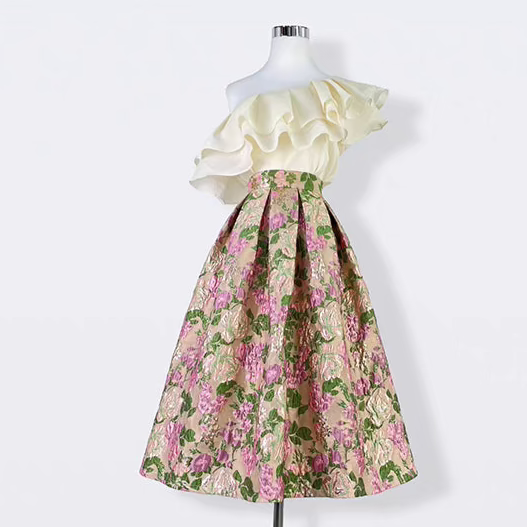 French Retro Jacquard Puff Skirt 