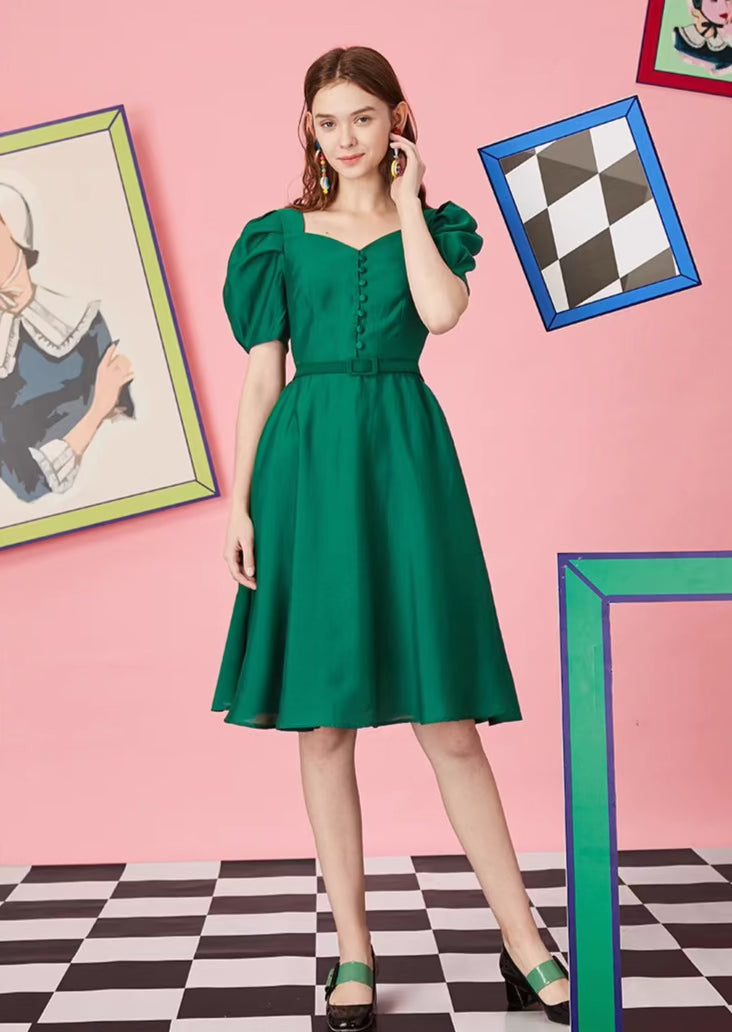 American Retro Princess Puff Sleeve Dress
