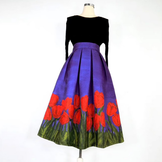 tulip print high waist skirt