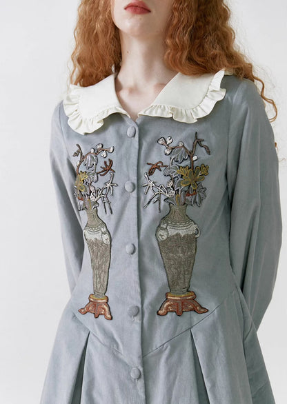 haze blue corduroy vase embroidery original doll collar dress 