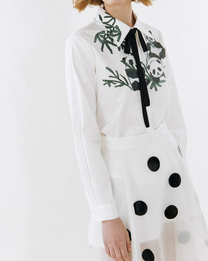 panda bamboo leaf print lace shirt 