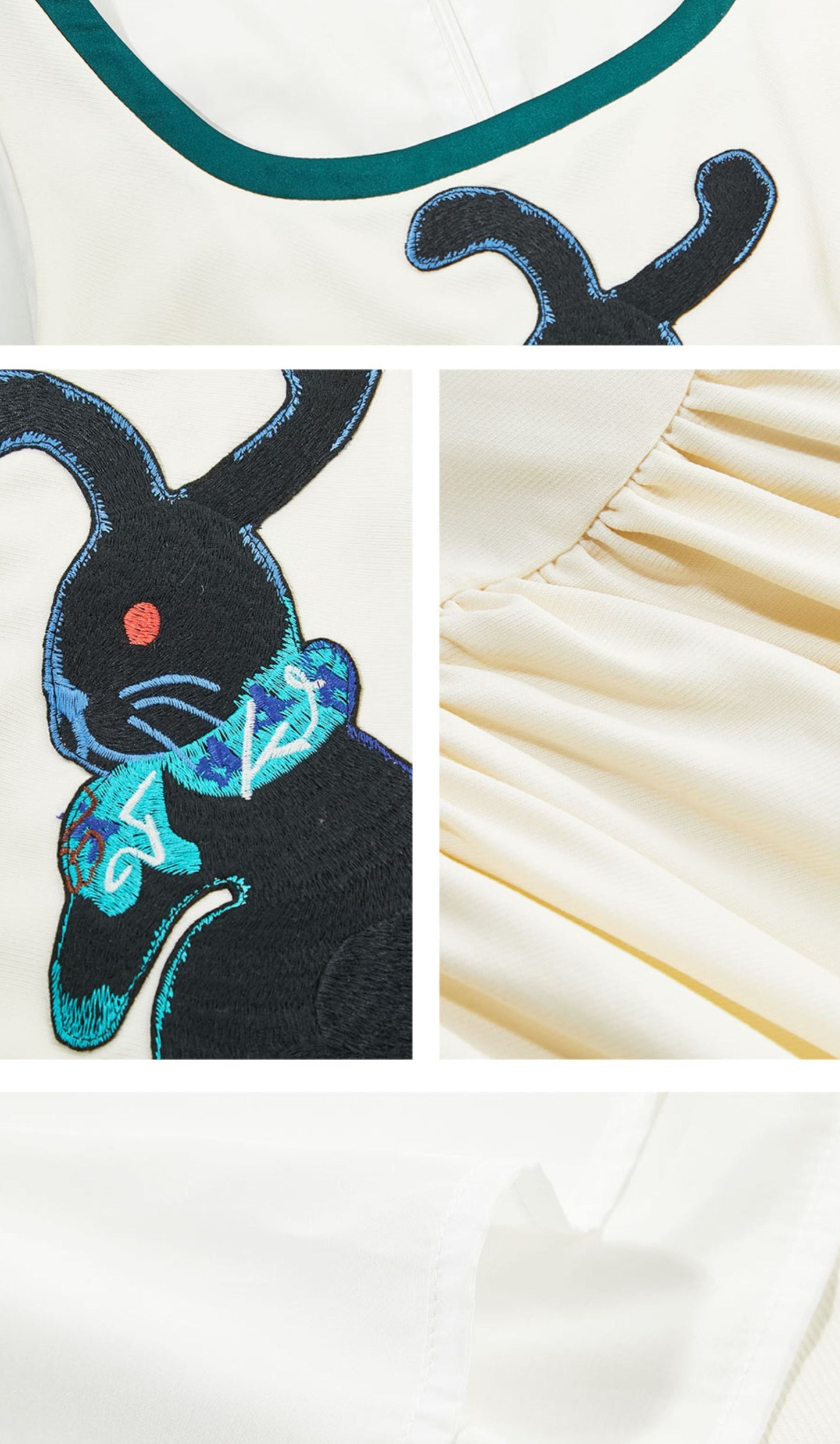 rabbit embroidered trim vest dress