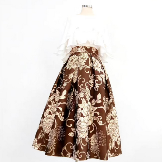 golden peony high-waisted A-line slim umbrella skirt