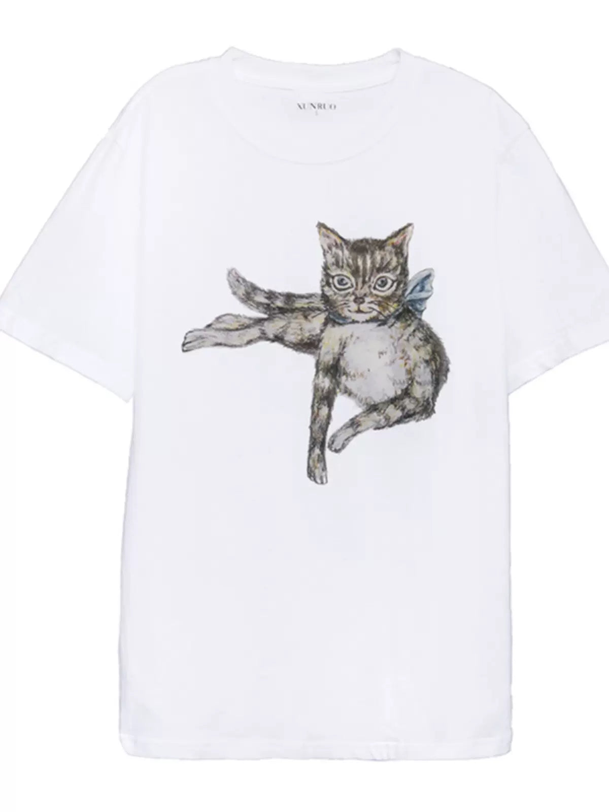 hand-painted cat short-sleeved T-shirt 