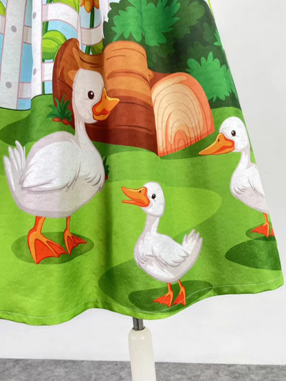 French style duck printed high-waisted skirt