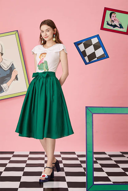 mid-length thin retro A-line pleated skirt 