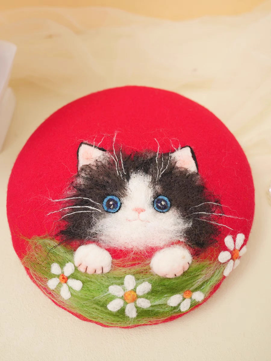 wool felt cute cow cat hat