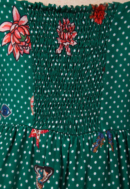 green polka dot butterfly bee suspender dress 