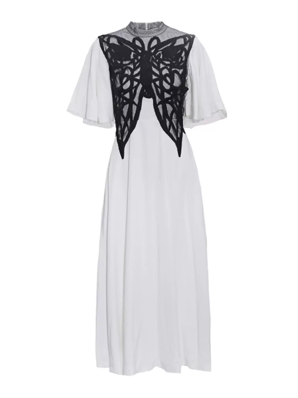 black and white butterfly long dress