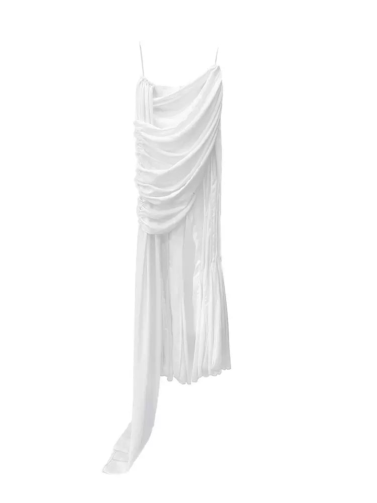 white pleated stitching flared trousers dress 