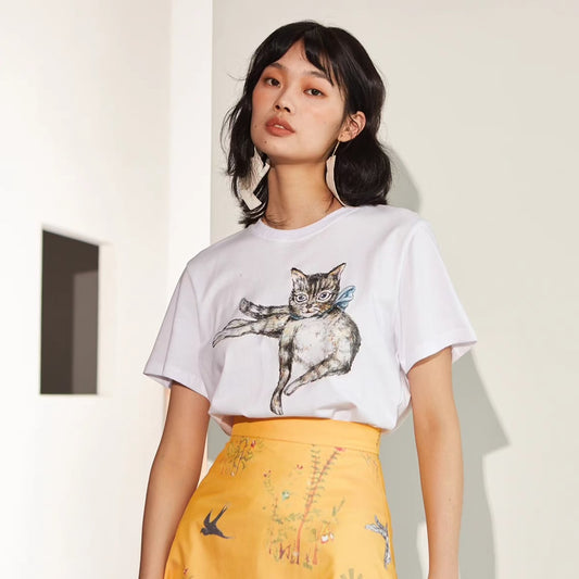 hand-painted cat short-sleeved T-shirt