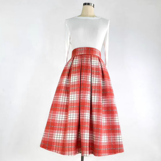 thickened plaid woolen high waist fluffy skirt 