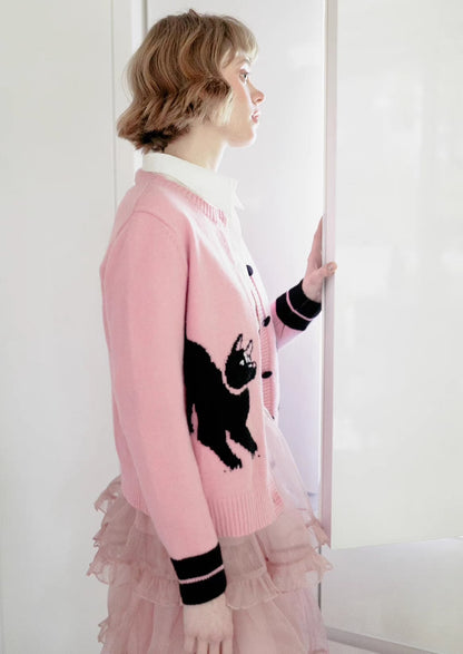 dog pattern pink sweater cardigan 