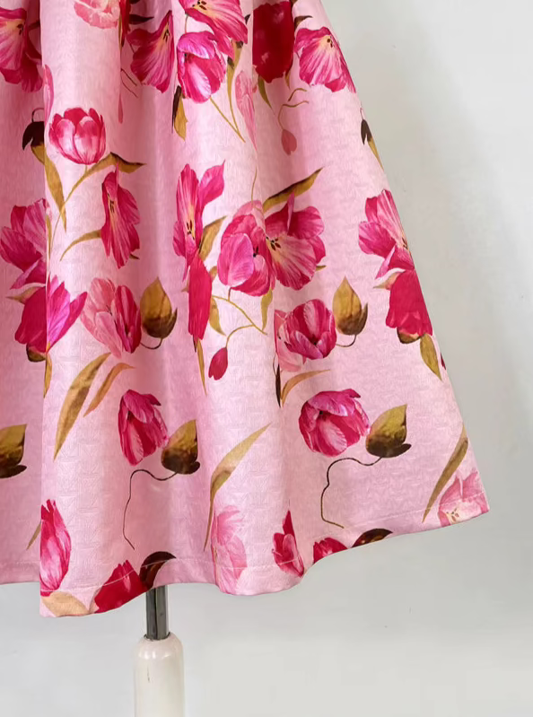 pink Hepburn elegant printed high-waisted puffy skirt 