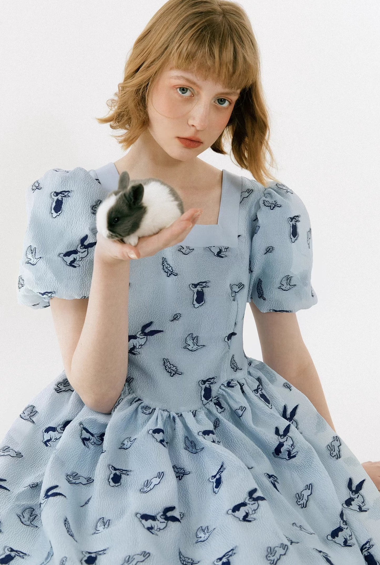 Rabbit Jacquard Seersucker Dress 