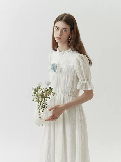 handmade flower short-sleeved dress 
