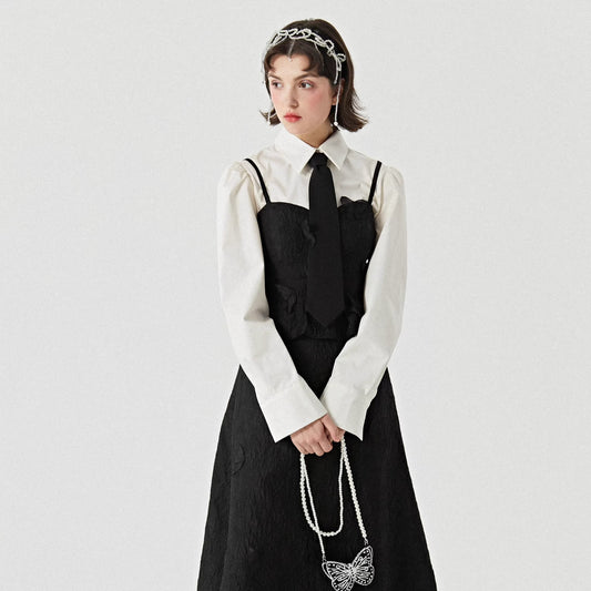 butterfly embroidered suspender dress 