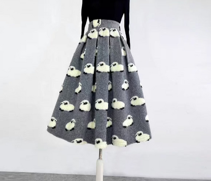 French woolen sheep high-waisted skirt