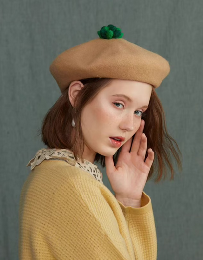 wool felt literary and cute succulent beret