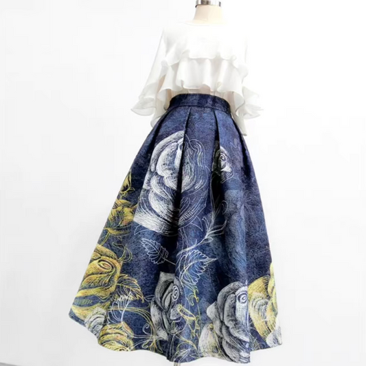 ink orchid print half-length fluffy umbrella skirt