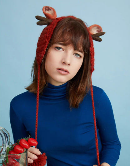 wool knitted anti-cold deer earmuffs