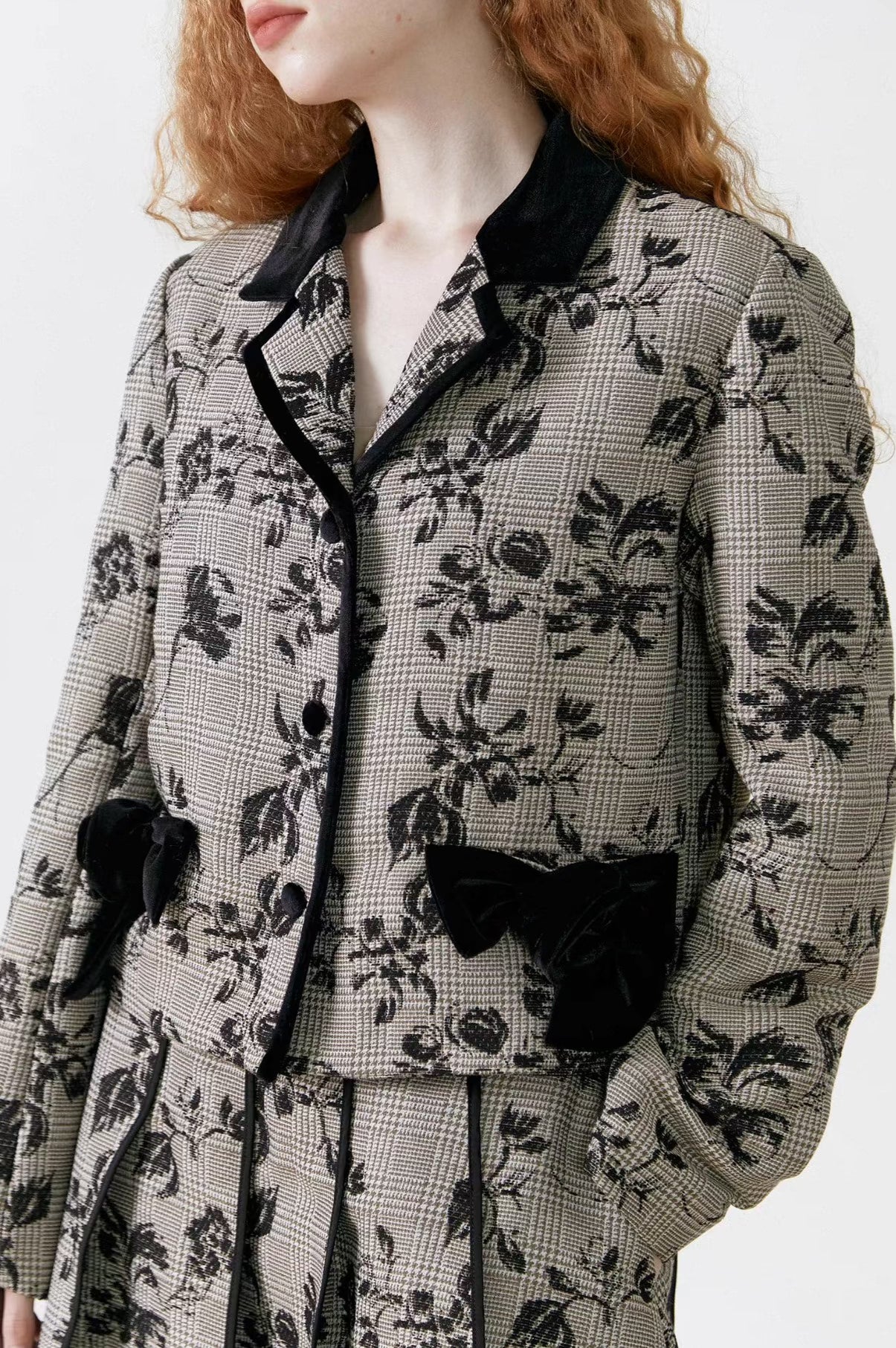 bow suit original rose plaid jacquard short jacket 