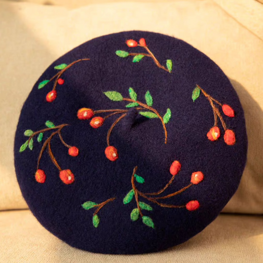 wool felt berry khaki beret