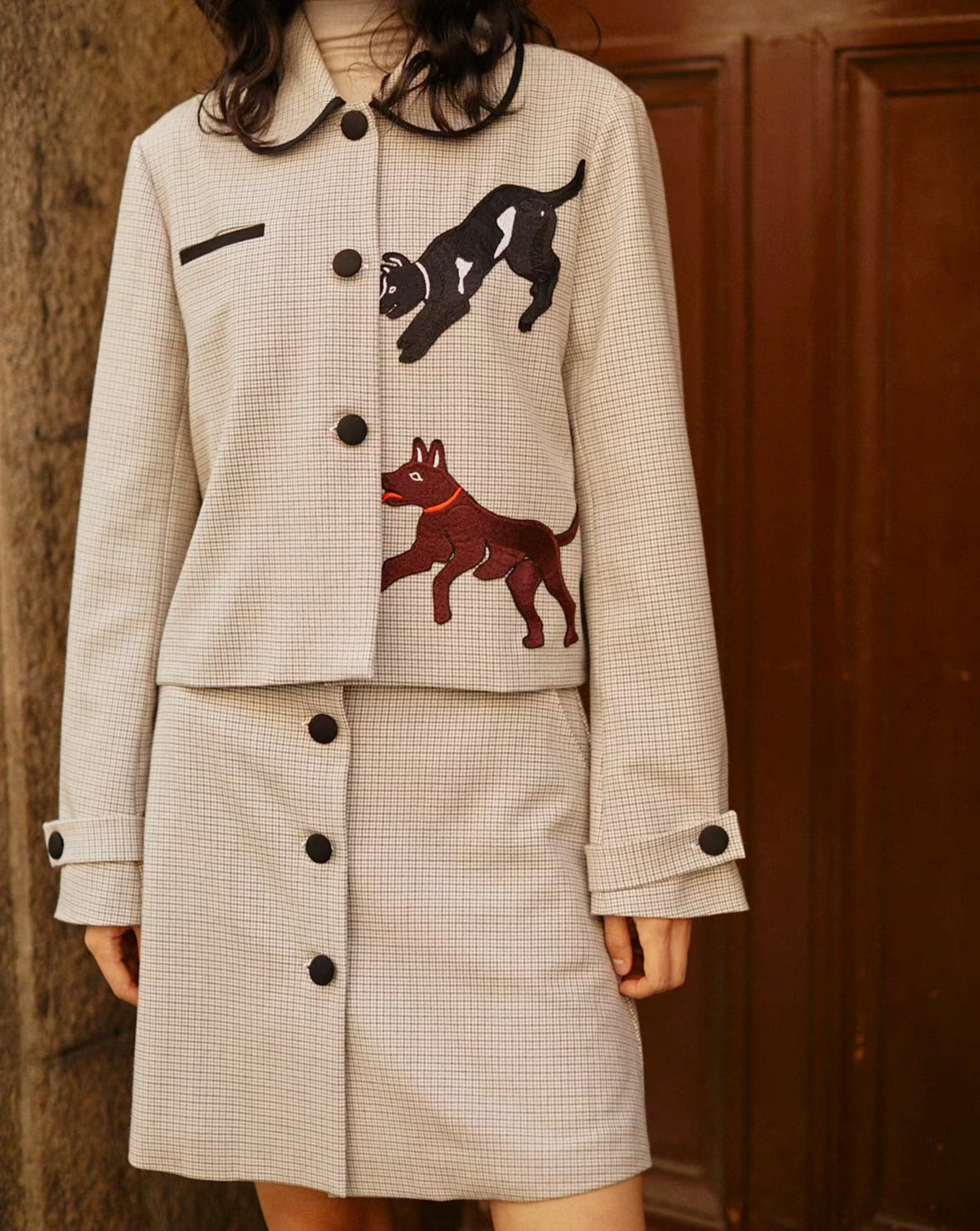 dog embroidery college style short coat 