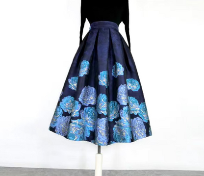 elegant embroidered high-waisted mid-length skirt