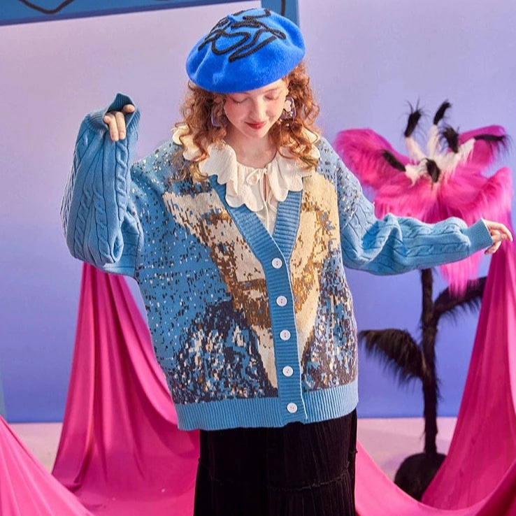 Van Gogh self-portrait and vase sunflower sweater cardigan