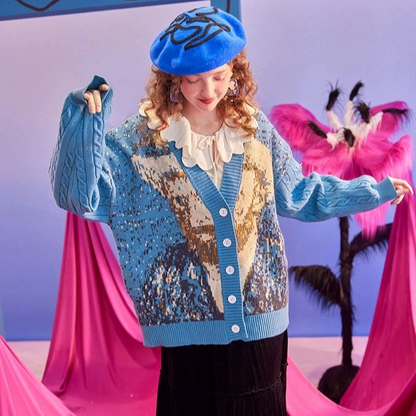 Van Gogh self-portrait and vase sunflower sweater cardigan