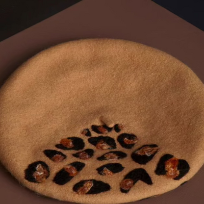 Wool Felt Western Wild Leopard Print Japanese Beret