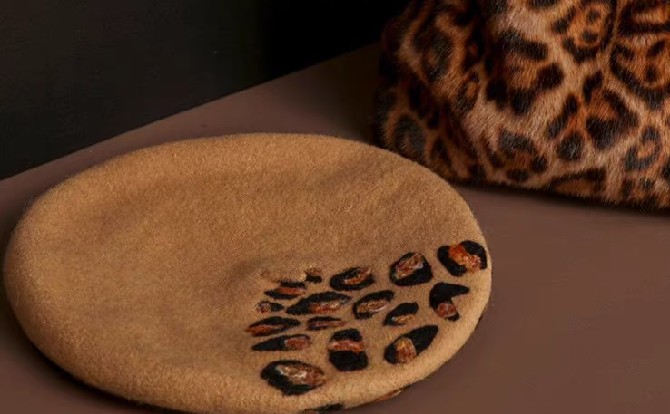 Wool Felt Western Wild Leopard Print Japanese Beret