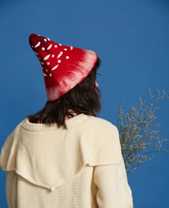 Wool Wet Felt Cute Mushroom Red Basin Hat