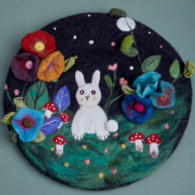 wool felt cute childlike rabbit beret