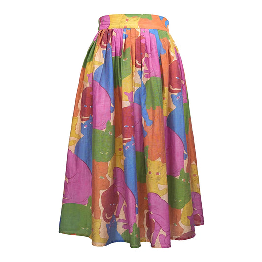 hand-painted cat print high waist skirt